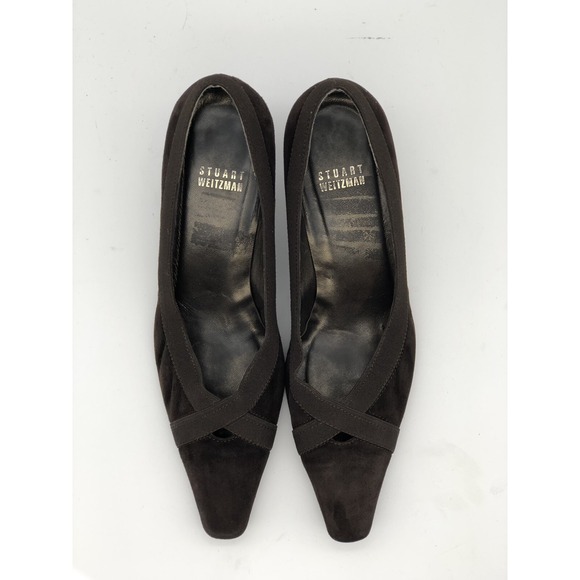 Stuart Weitzman Women's Size‎ 7.5 M Brown Suede Kitten Heels Cross Straps Spain - Picture 5 of 10